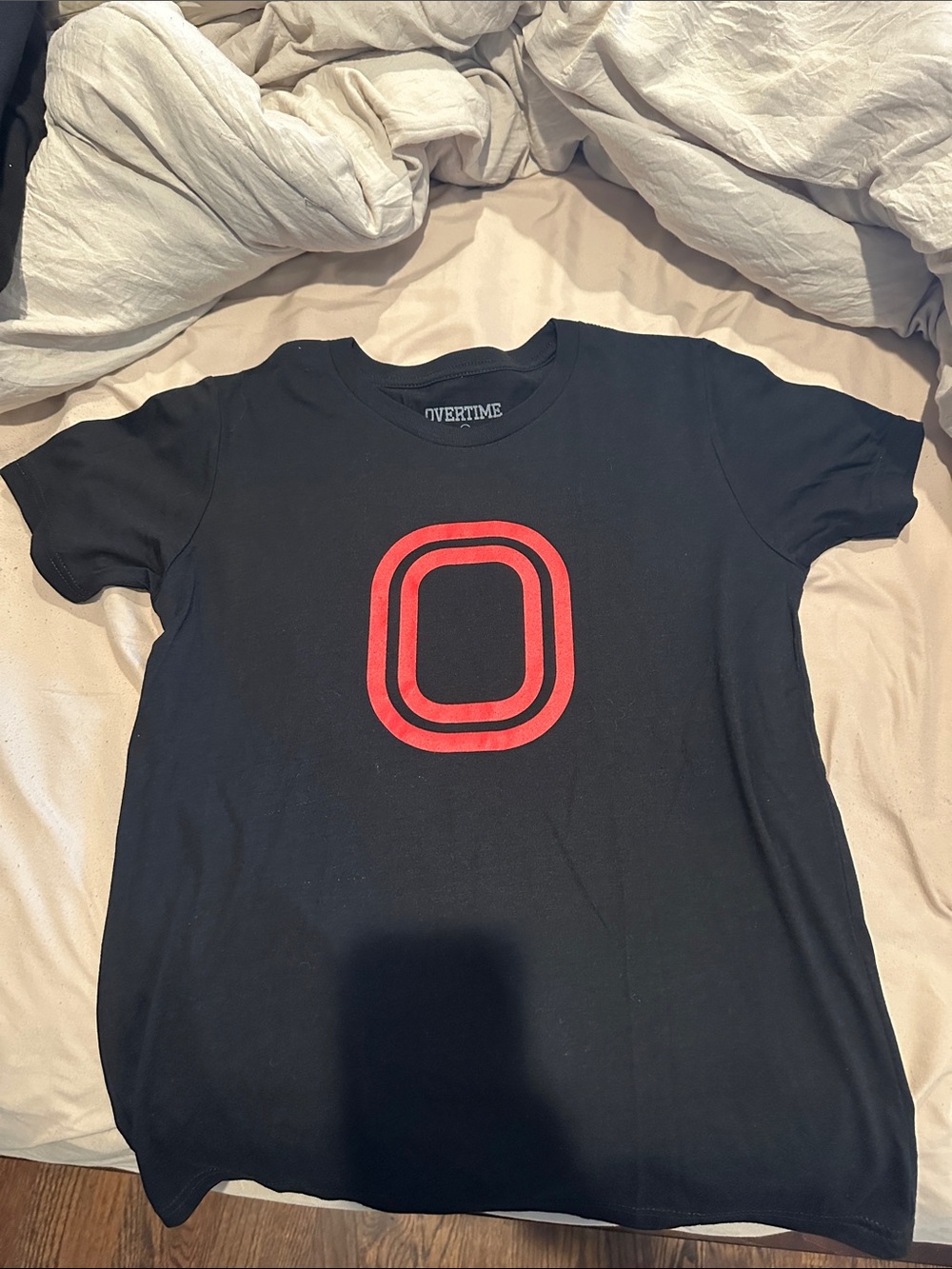 Overtime Kids Black Short Sleeve Tee with Red Logo- super soft